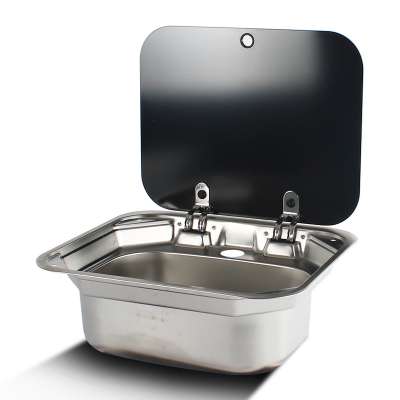 Boat Marine RV Kitchen 420 mm Tempered Glass Cover Square Stainless Steel Kitchen Round Hand Wash Basin Kitchen Sink